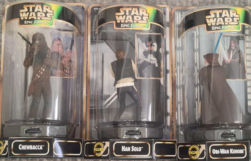 Star Wars, Kenner Rotating Figures x 3,Han Solo,Chewbacca,Obi-Wan Kenobi