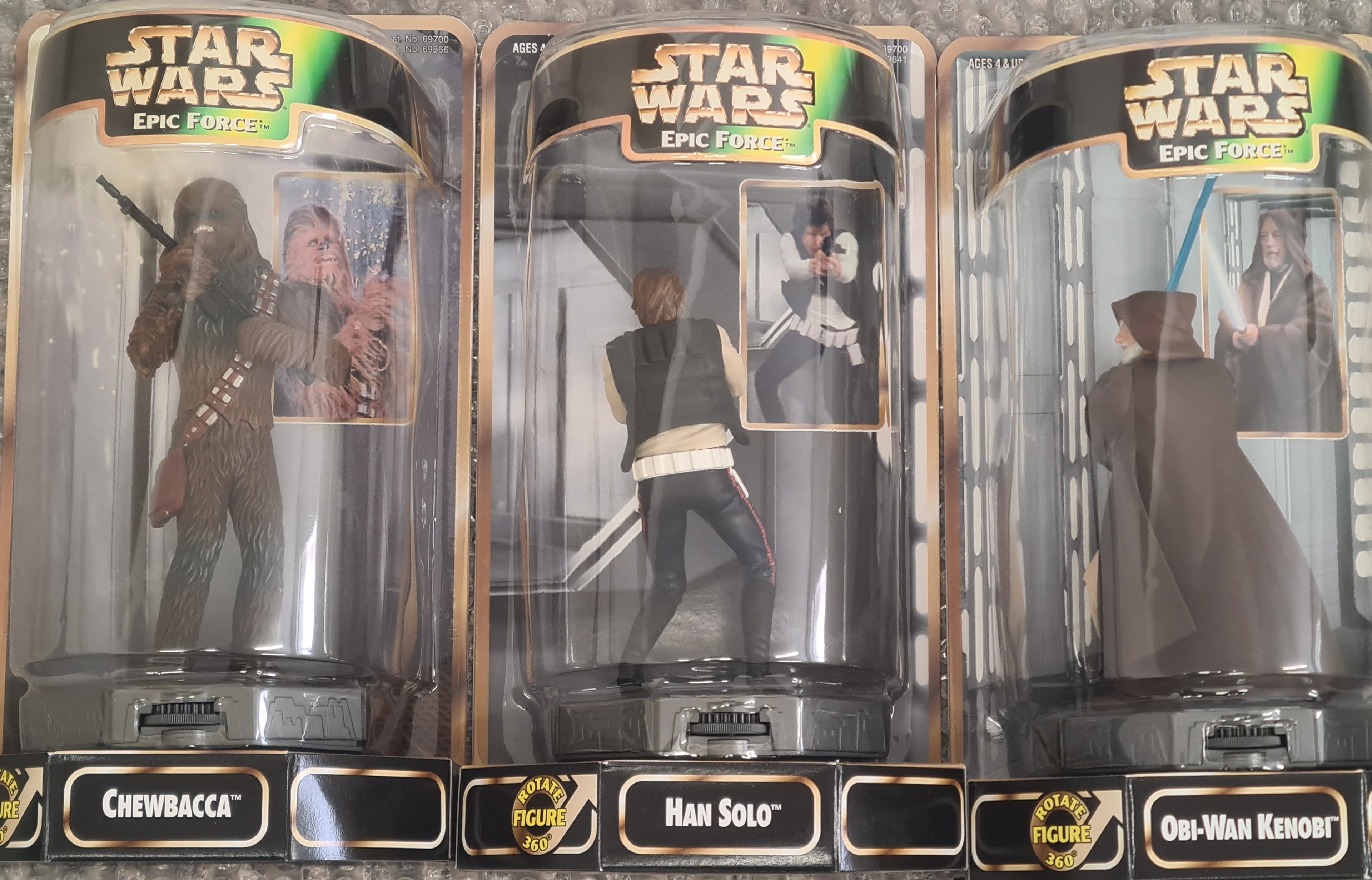 Star Wars, Kenner Rotating Figures x 3,Han Solo,Chewbacca,Obi-Wan Kenobi